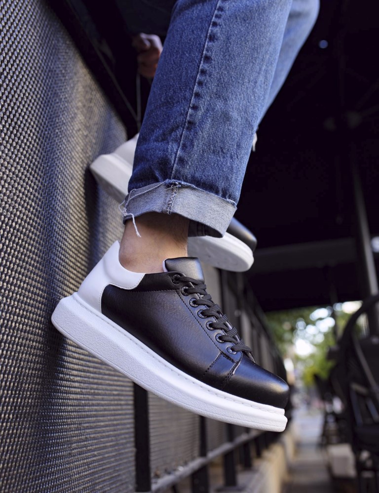 Ανδρικά μαύρα-λευκά δίσολα Sneakers λαστιχένια σόλα CH256M φωτογραφία